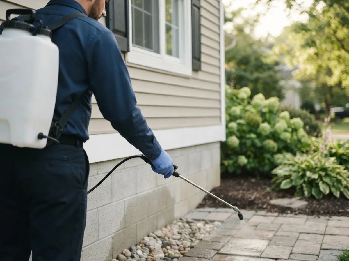 Pest control technician inspecting a home in Bristolville, OH